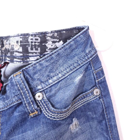 Guess Flirty Size 26 Blue Jeans Straight Leg Distressed Design Low Rise Stretch - Picture 4 of 8